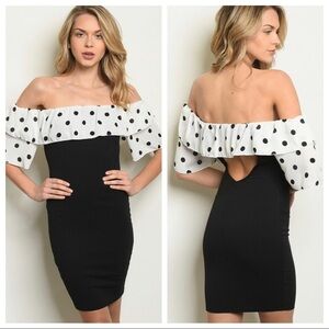 KIMCINE BNWOT off shoulder polkadot bodycon dress
